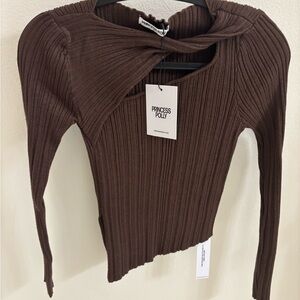 Princess Polly Brown Off-the-Shoulder Sweater